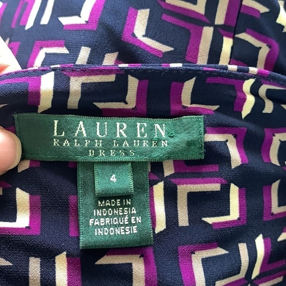 Ralph Lauren Purple Geometric Print Jersey Sheath Faux Wrap Dress Size 4 - Picture 10 of 14